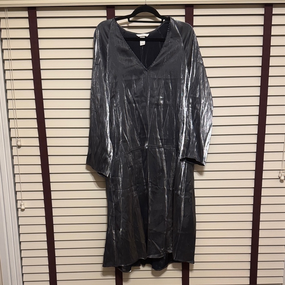 H&M Shiny Gray Long Sleeve Dress - Size M